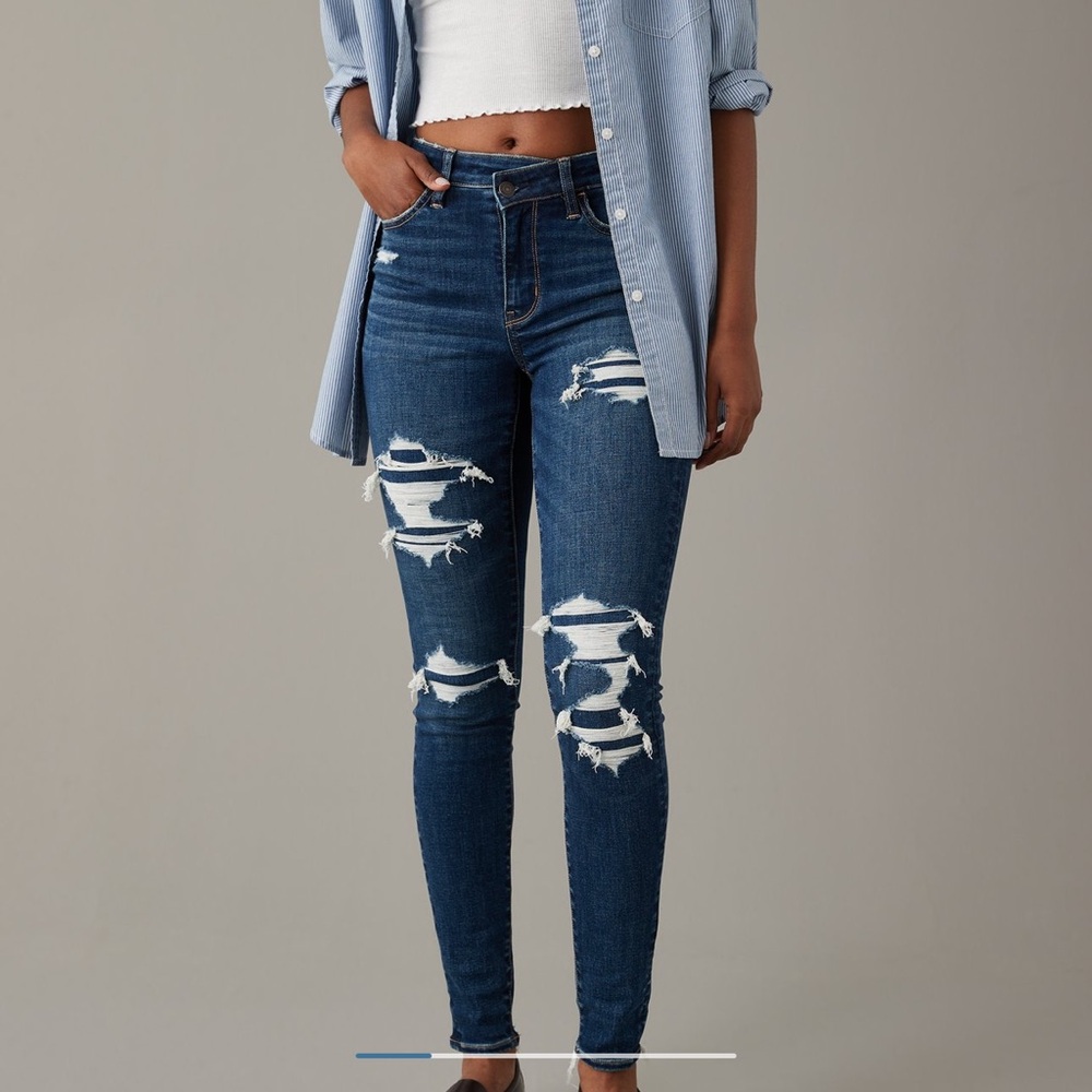 American Eagle next level high waisted patched jeans
